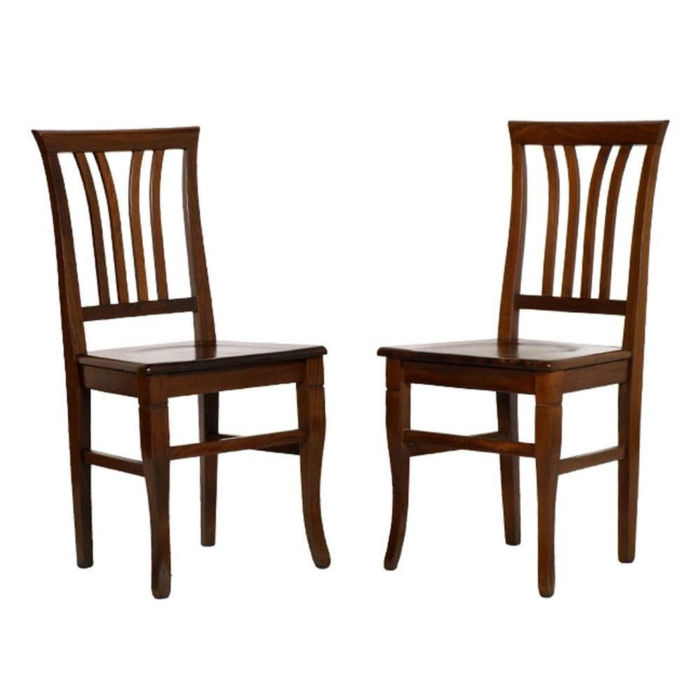 Italy Mid-Century Modern Pair of Chairs, Solid Walnut Polished to Wax from Asolo