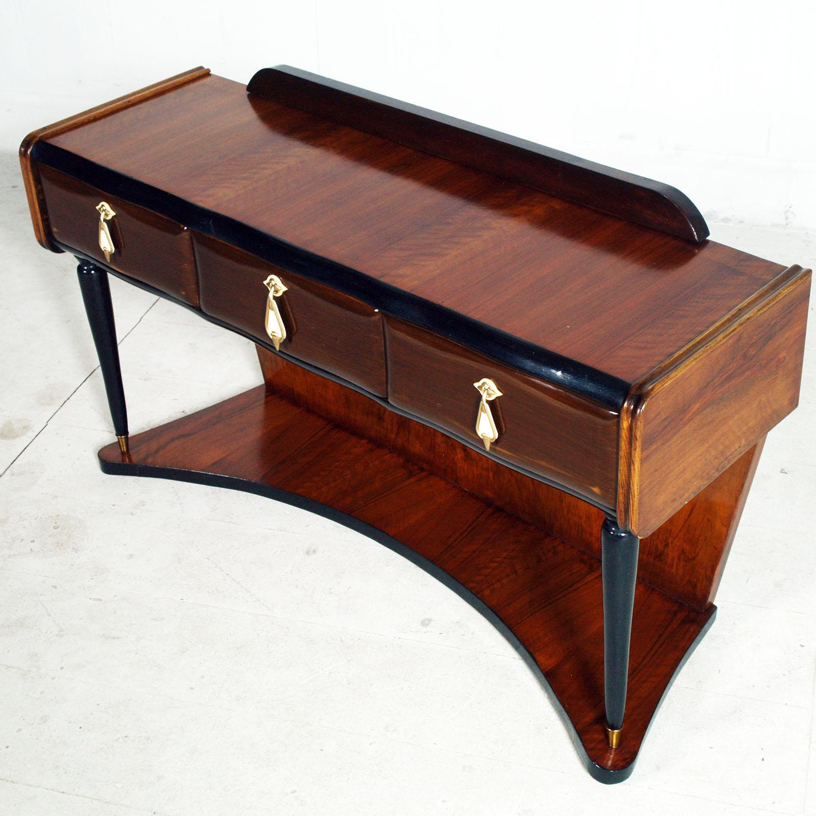 Brass Mid-Century Console Vanity Art Deco, Walnut Glossy Painted by Gaetano Borsani For Sale