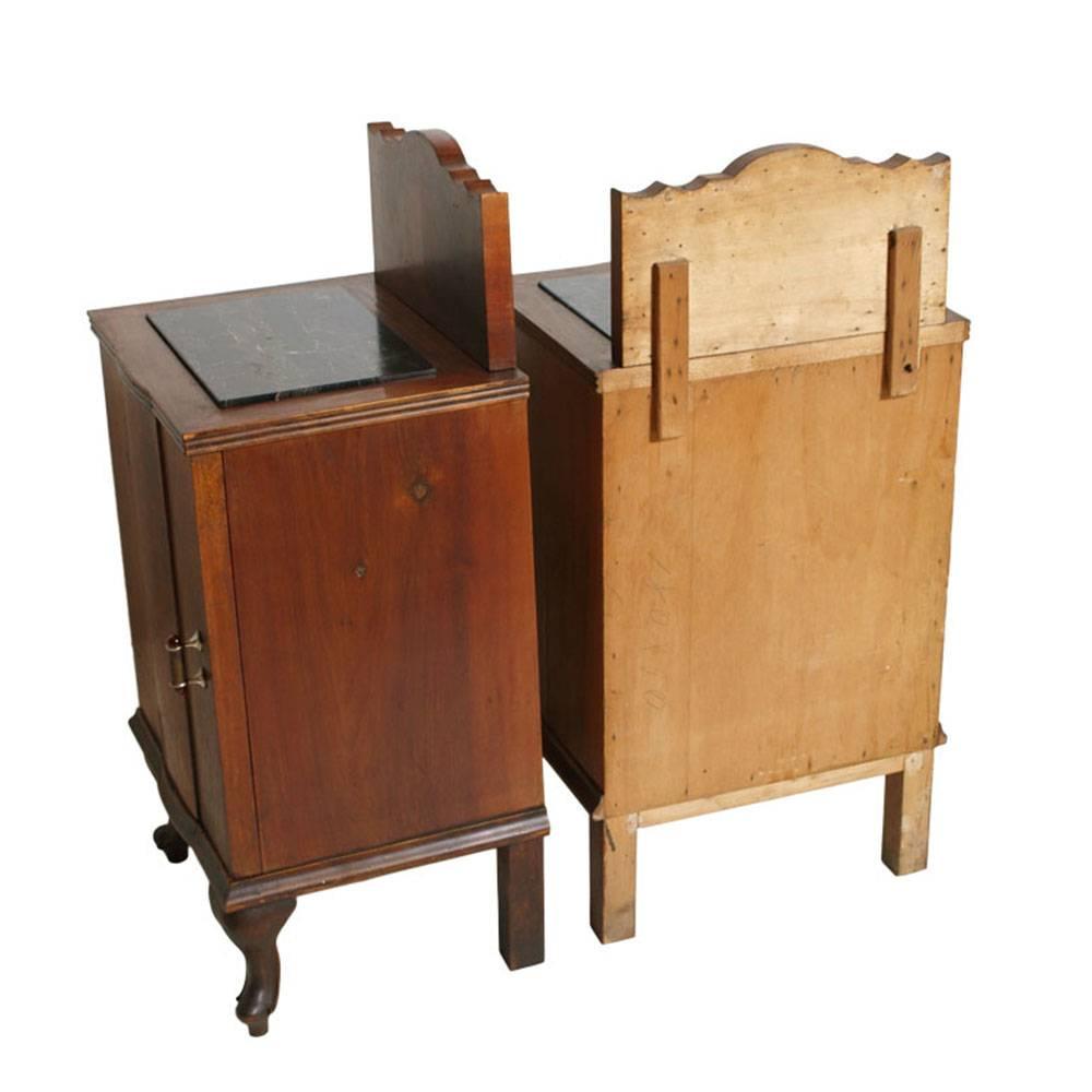 Art Deco Early 19th Century Art Nouveau Pair of Nightstands in Walnut, Black Marble Top For Sale
