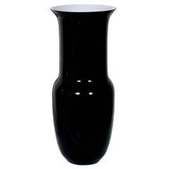 Midcentury Black and White Murano Tall Vase by Venini in Blown Murano Glass