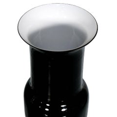 Midcentury Black and White Murano Tall Vase by Venini in Blown Murano Glass