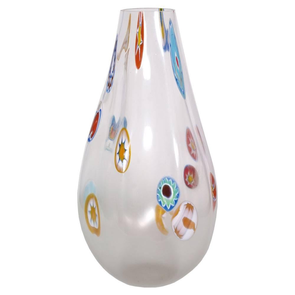 1950er Jahre Italienisches mundgeblasenes Murano-Glas Vase mit Murrine von Gino Cenedese im Angebot