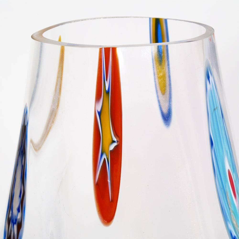 Fired 1950s Italian Venetian Blown Murano Glass Vase with Murrine by Gino Cenedese For Sale