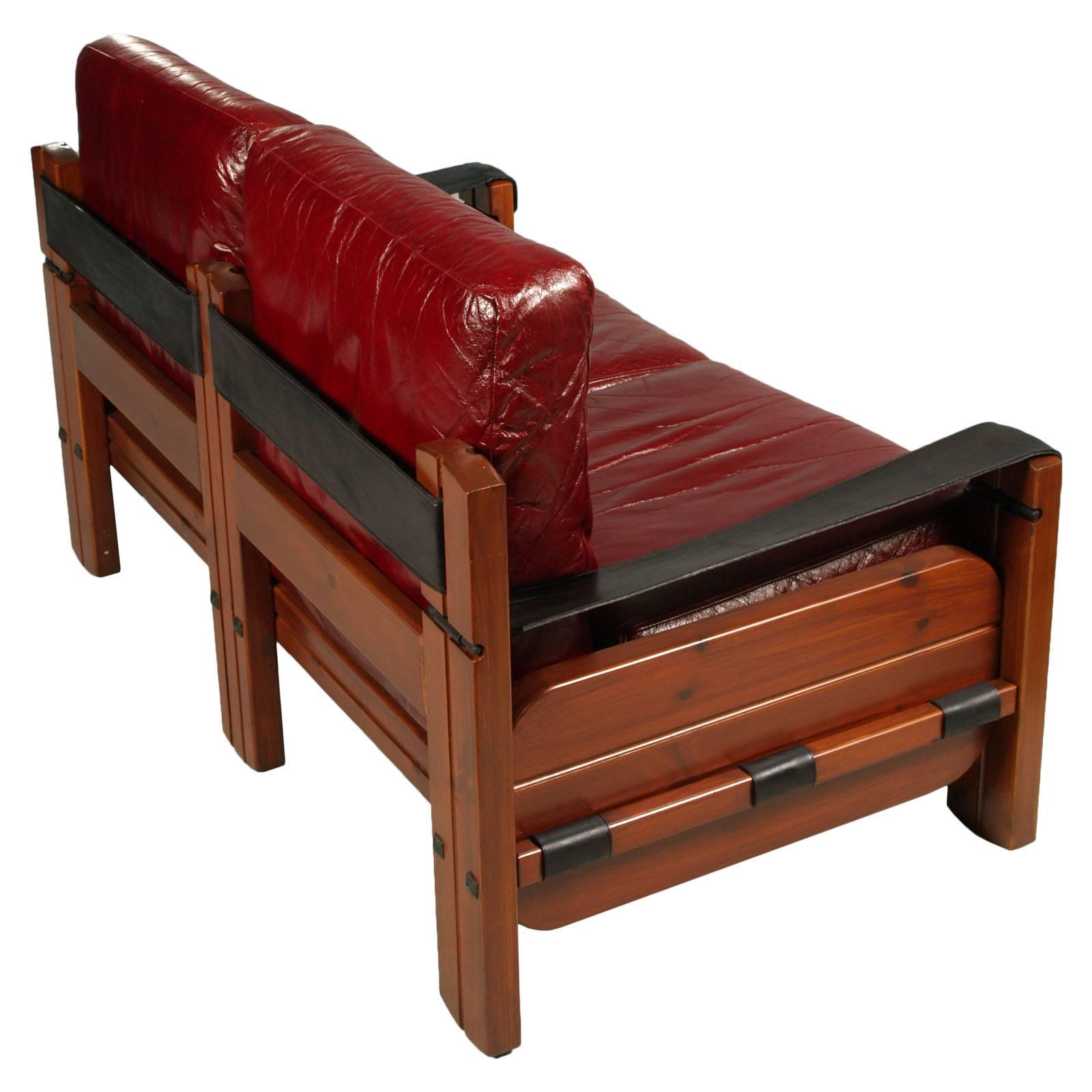 italien Ensemble de salon en cuir, canapé et fauteuils en cuir des années 1960 par Afra & Tobia Scarpa en vente