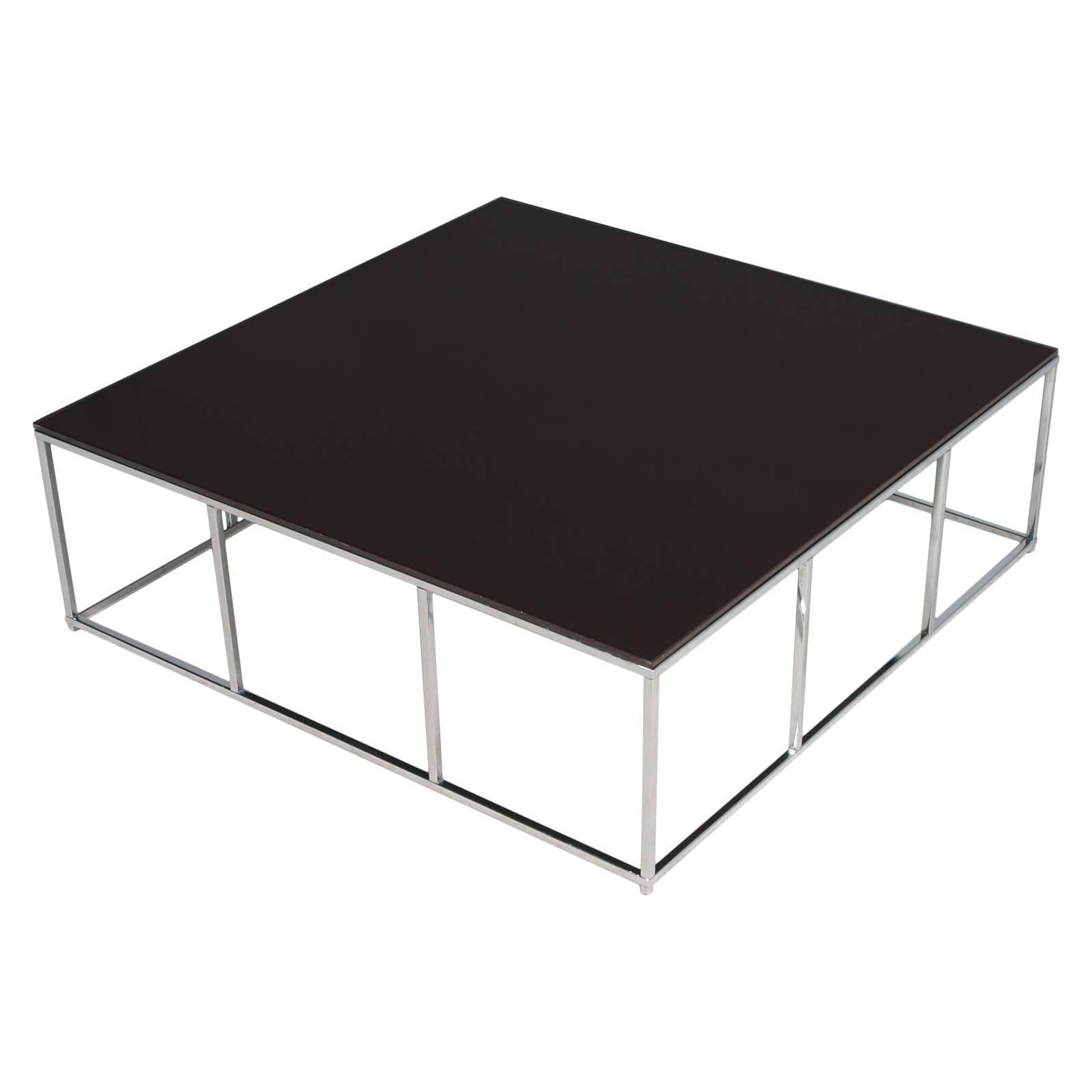 Italian Chrome Coffee Cocktail Table Milo Baughman Manner with Top Smoked Glass For Sale