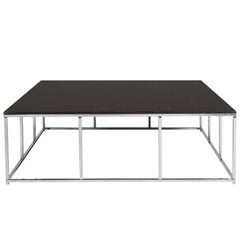 Italian Chrome Coffee Cocktail Table Milo Baughman Manner with Top Smoked Glass