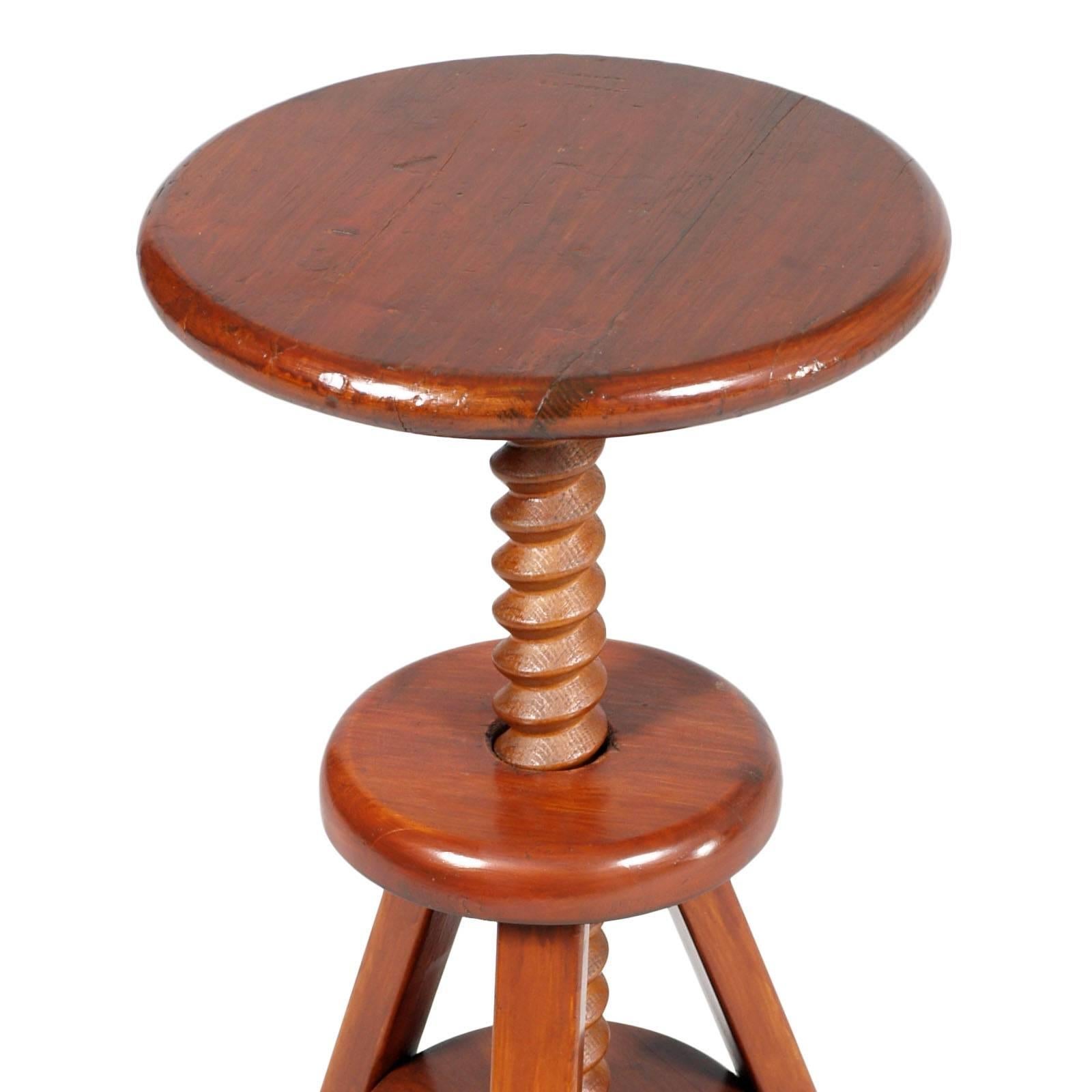 Country Mid-20th Century Tyrolean Adjustable Tripod Stool, in Red Larch Polished to Wax For Sale