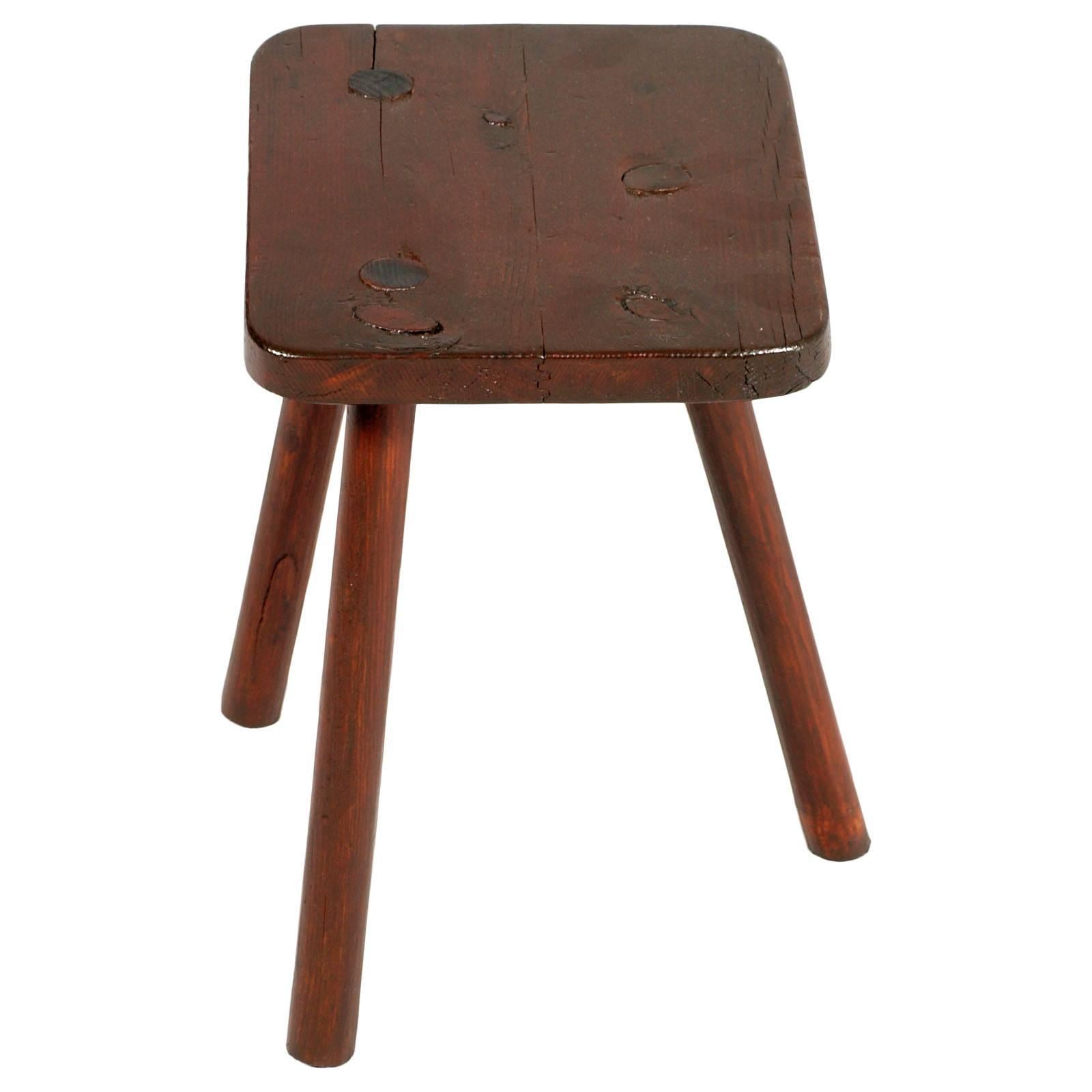 Hand-Crafted Tyrolean Old Country Tripod Stool Milk Cow in Chestnut Wood, Polished with Wax For Sale