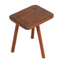 Retro Tyrolean Old Country Tripod Stool Milk Cow in Chestnut Wood, Polished with Wax