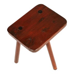 Tyrolean Old Country Tripod Stool Milk Cow in Chestnut Wood, Polished with Wax