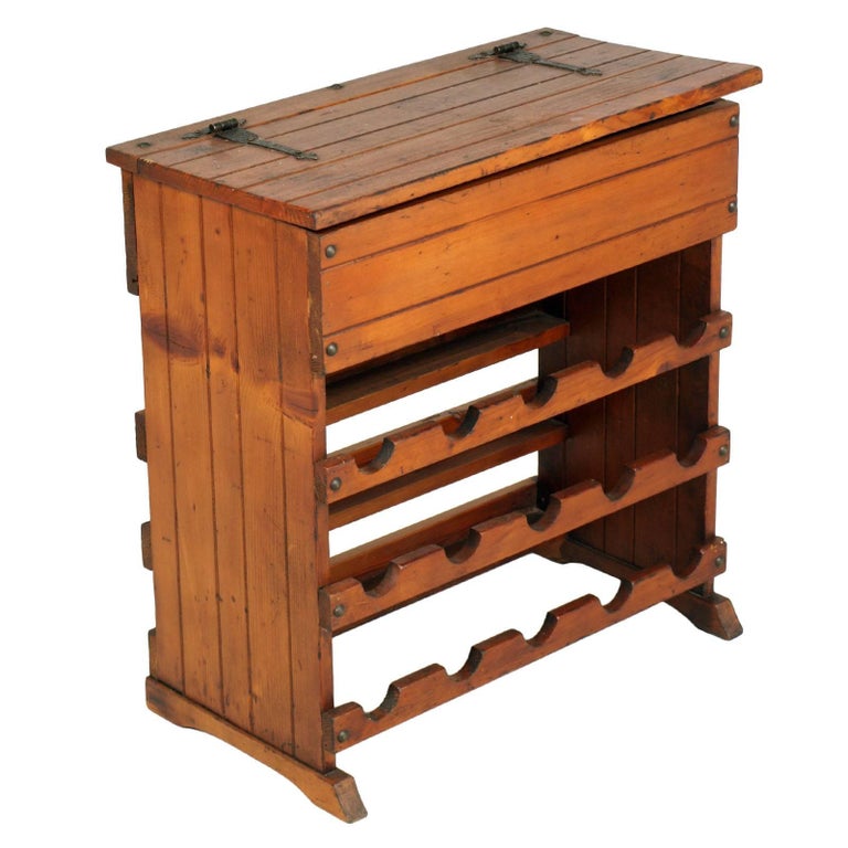 Italian Midcentury Wine bottle holder, Rack in Larch Polished with Wax