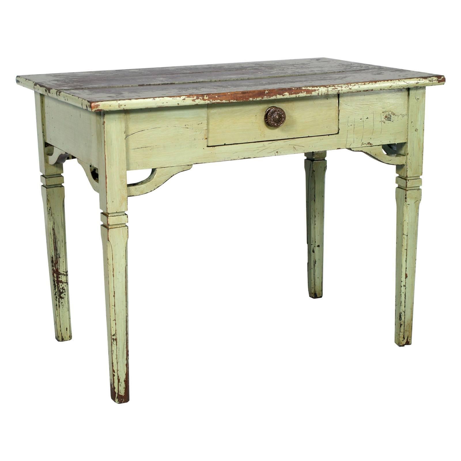 Late 19th Century Tyrolean Shabby Small Desk Table Art Nouveau, Pine Painted For Sale