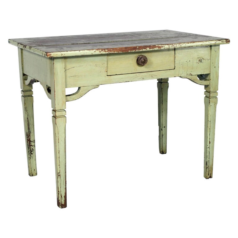 Late 19th Century Tyrolean Shabby Small Desk Table Art Nouveau Pine Painted For Sale At 1stdibs