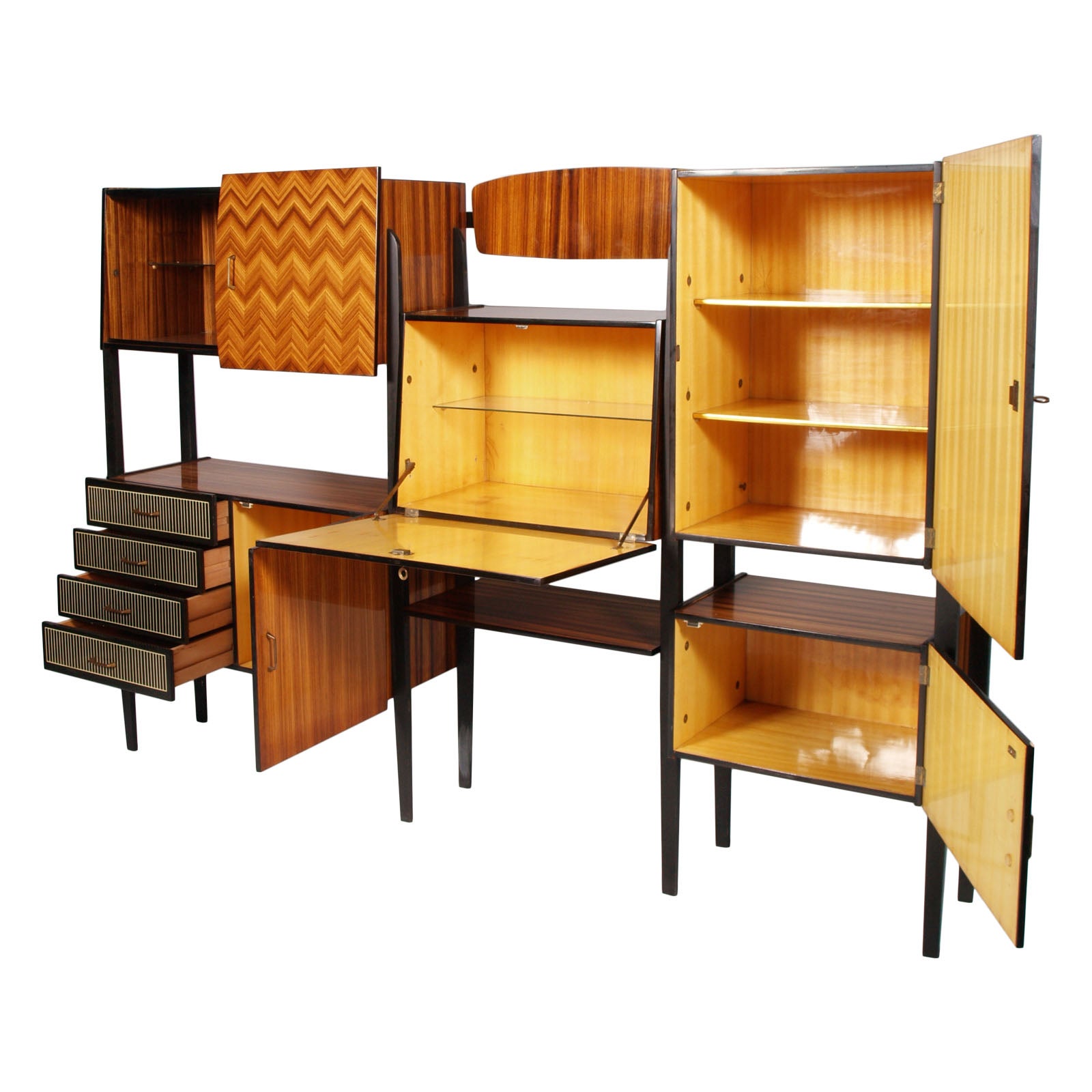 Midcentury Cant Bookshelf Sideboard Borsani Style Ebonized Walnut Structure For Midcentury Cant Bookshelf Sideboard Borsani Style Ebonized Walnut Structure For