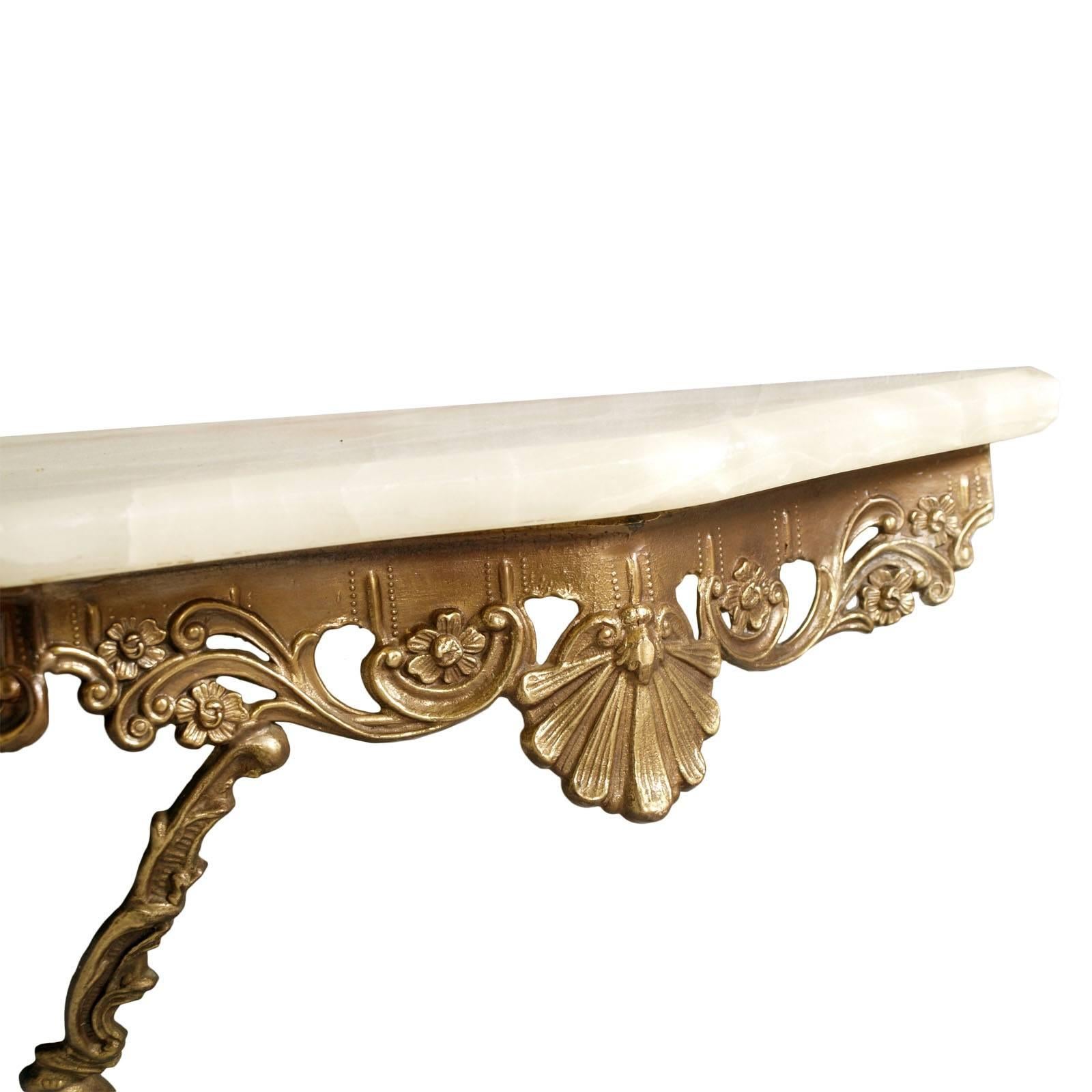 Baroque Revival Bronze Venetian Baroque Console Onyx Marble Top, Vincenzo Cadorin Attributable