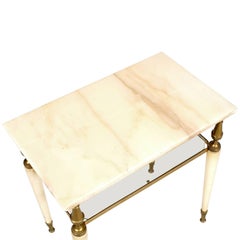 1910s Venetian Coffee Table Nightstand Laquered Wood, Gilt Brass, Pink Onyx Top