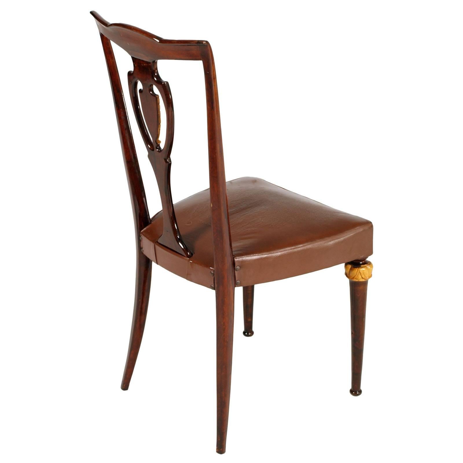 20th Century Set Luxury Art Deco Chairs Vittorio Dassi Lissone Attributed, Mahogany & Leather For Sale
