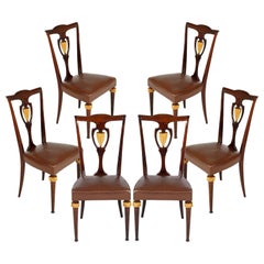 Set di sedie Art Deco di lusso Attribuito a Dassi Lissone, Mogano e Pelle