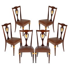 Retro Set Luxury Art Deco Chairs Vittorio Dassi Lissone Attributed, Mahogany & Leather