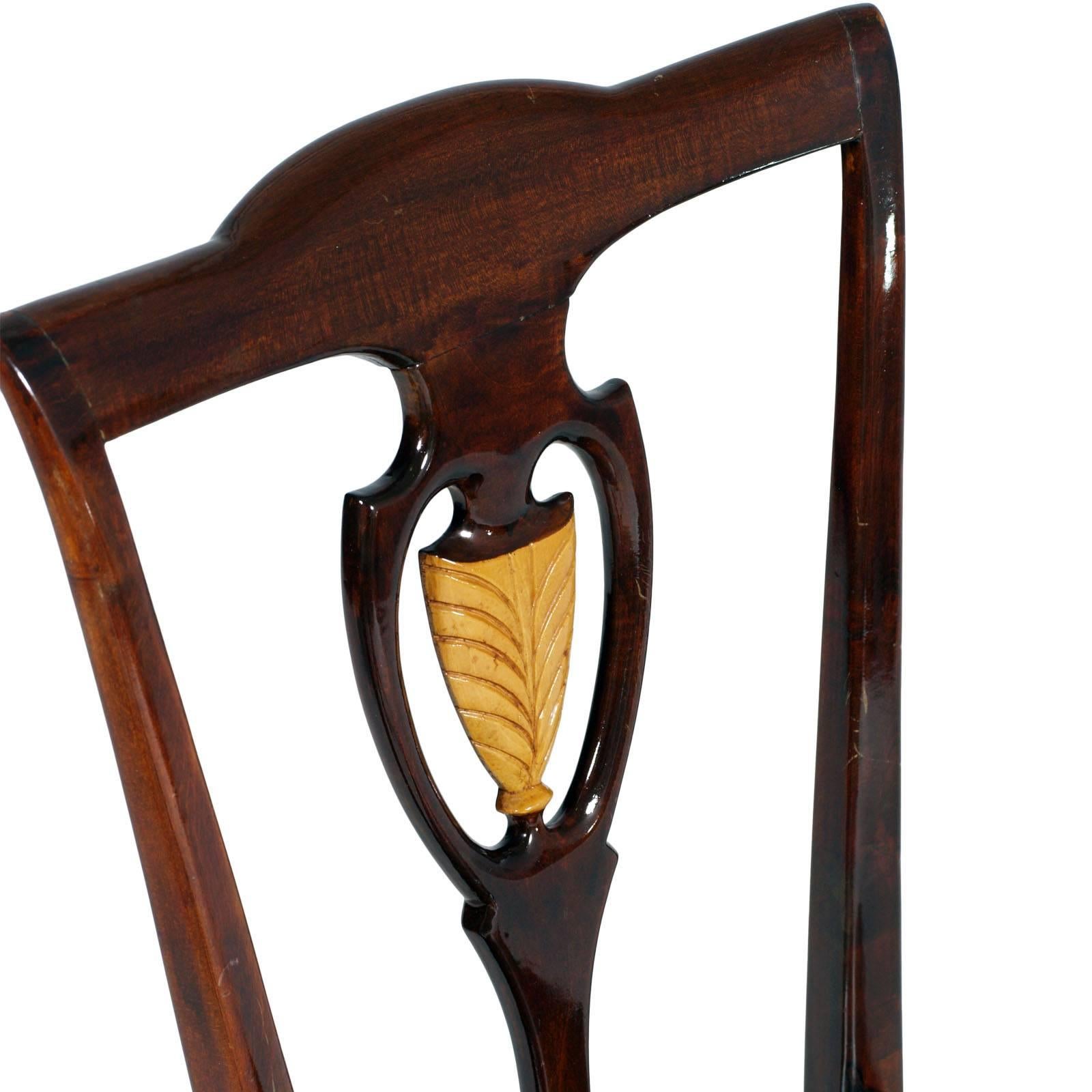 Italian Set Luxury Art Deco Chairs Vittorio Dassi Lissone Attributed, Mahogany & Leather For Sale