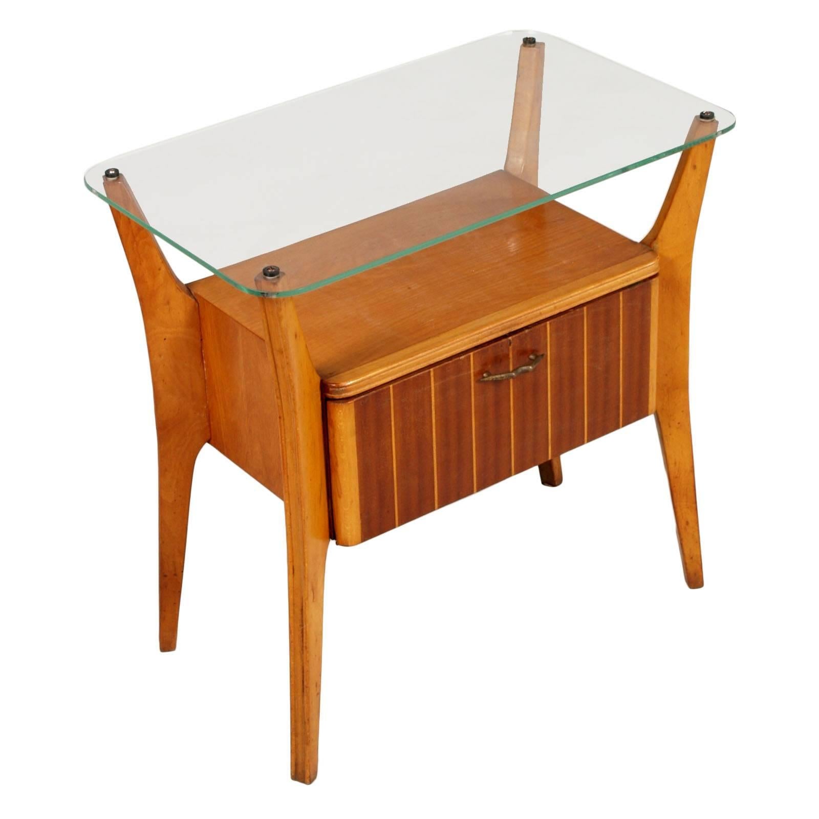 1940s Cantù Nightstand Table Gio Ponti attributable in Walnut, Maple Crystal Top