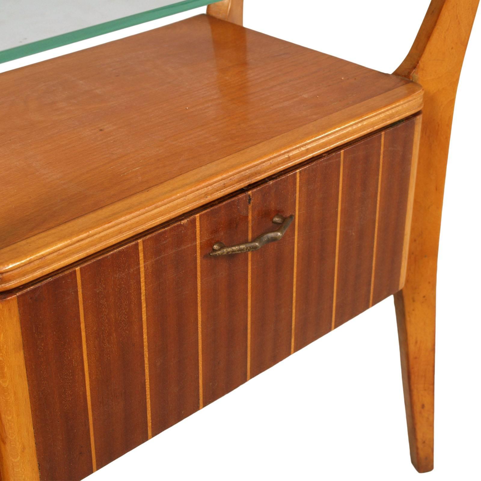 Italian 1940s Cantù Nightstand Table Gio Ponti attributable in Walnut, Maple Crystal Top For Sale