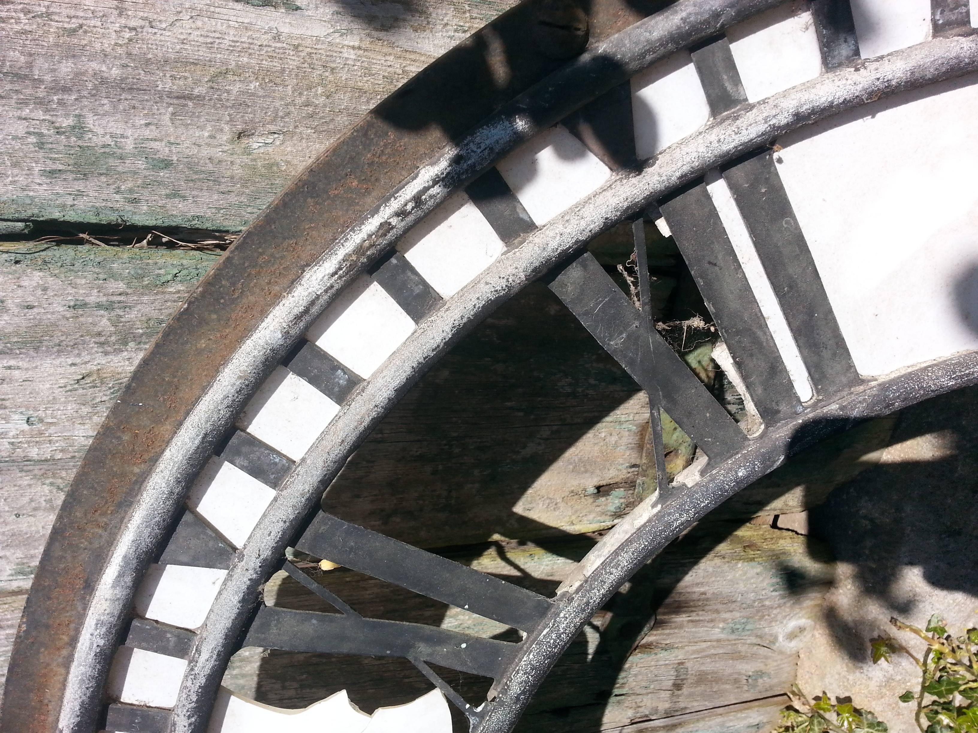 19th Century Large Copper and Iron Turret Clock Dial Face with Original Copper Hands