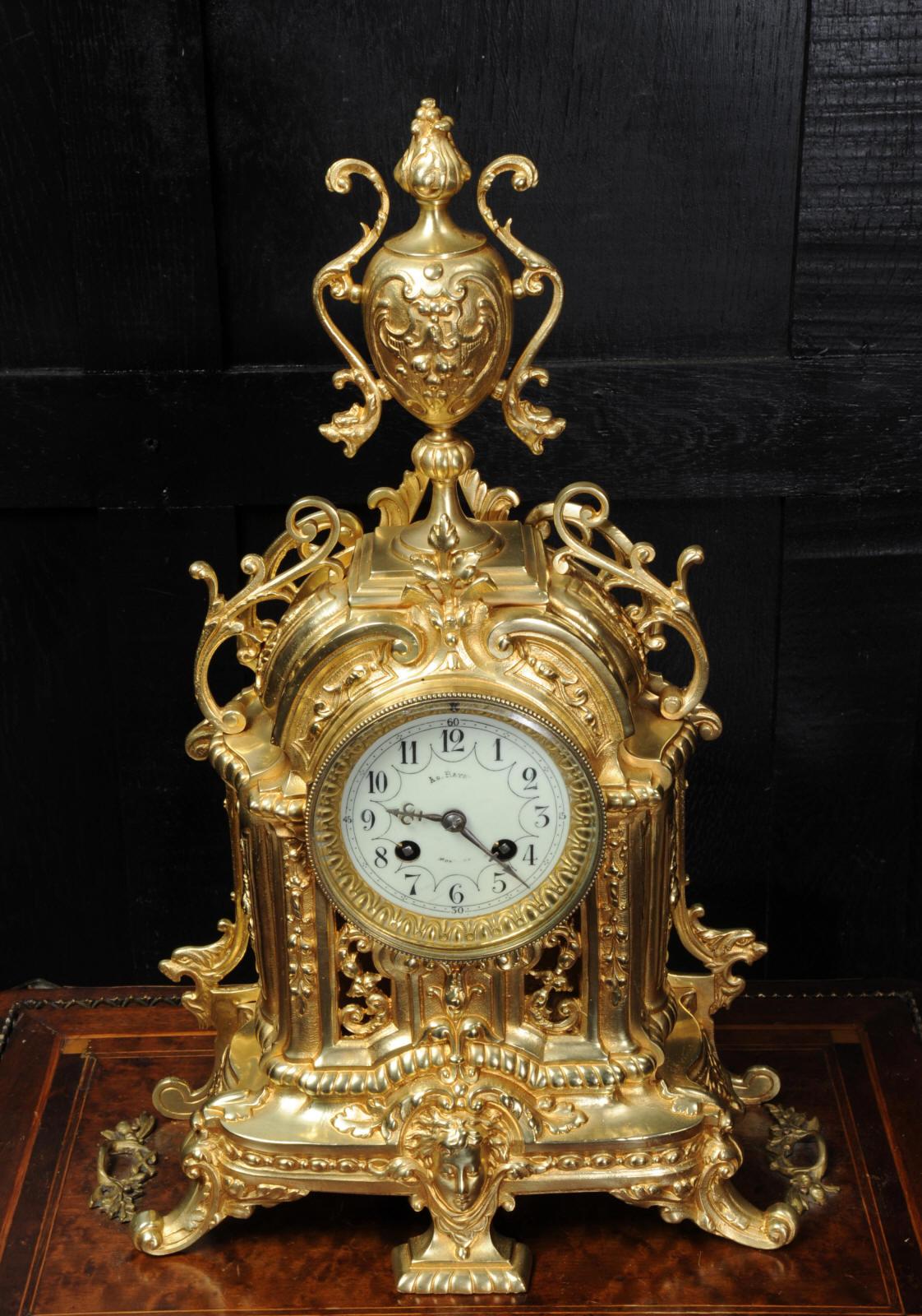 Baroque Antique French Gilt Bronze Clock by Japy Freres