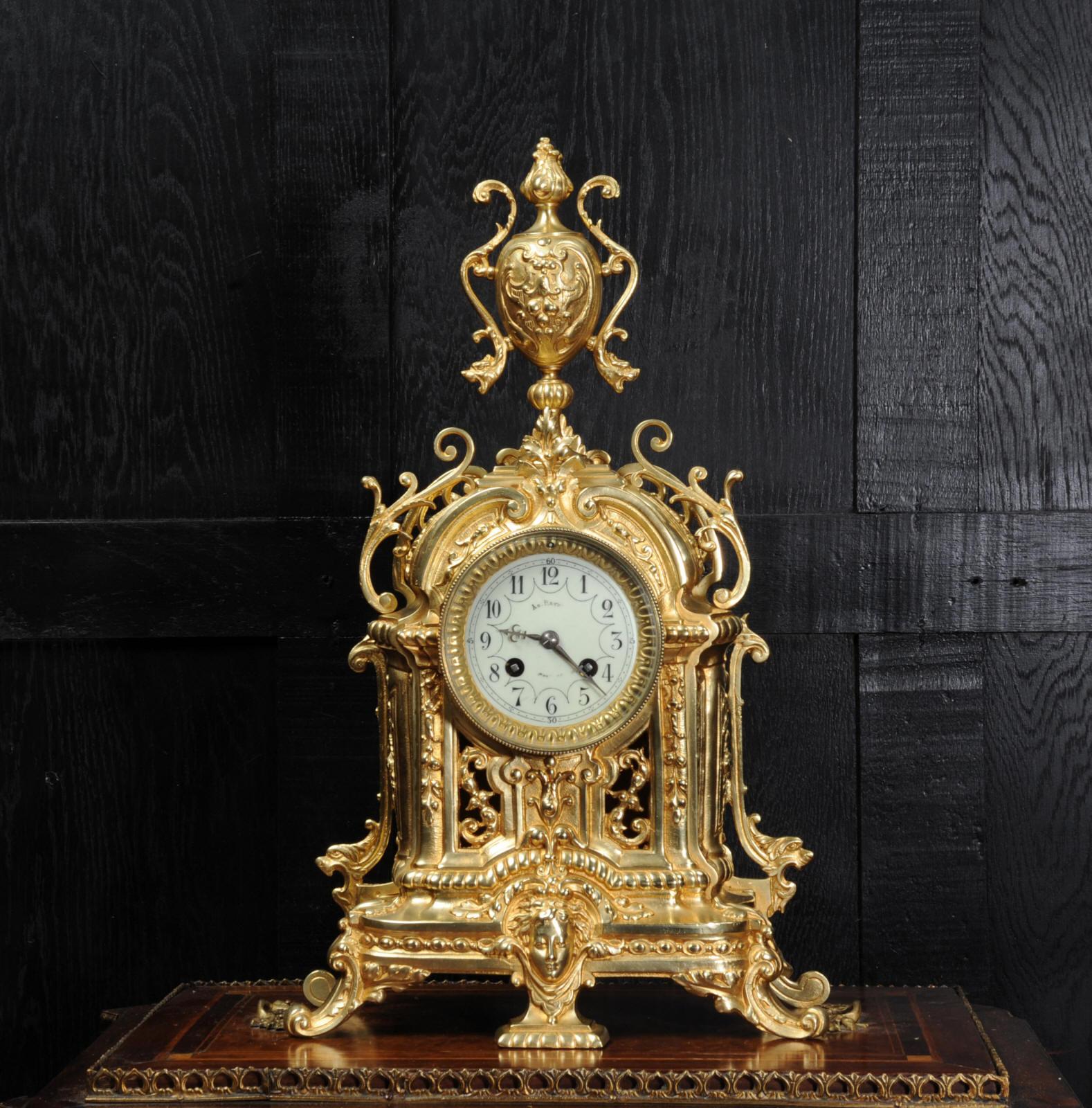 Antique French Gilt Bronze Clock by Japy Freres In Good Condition In Belper, Derbyshire
