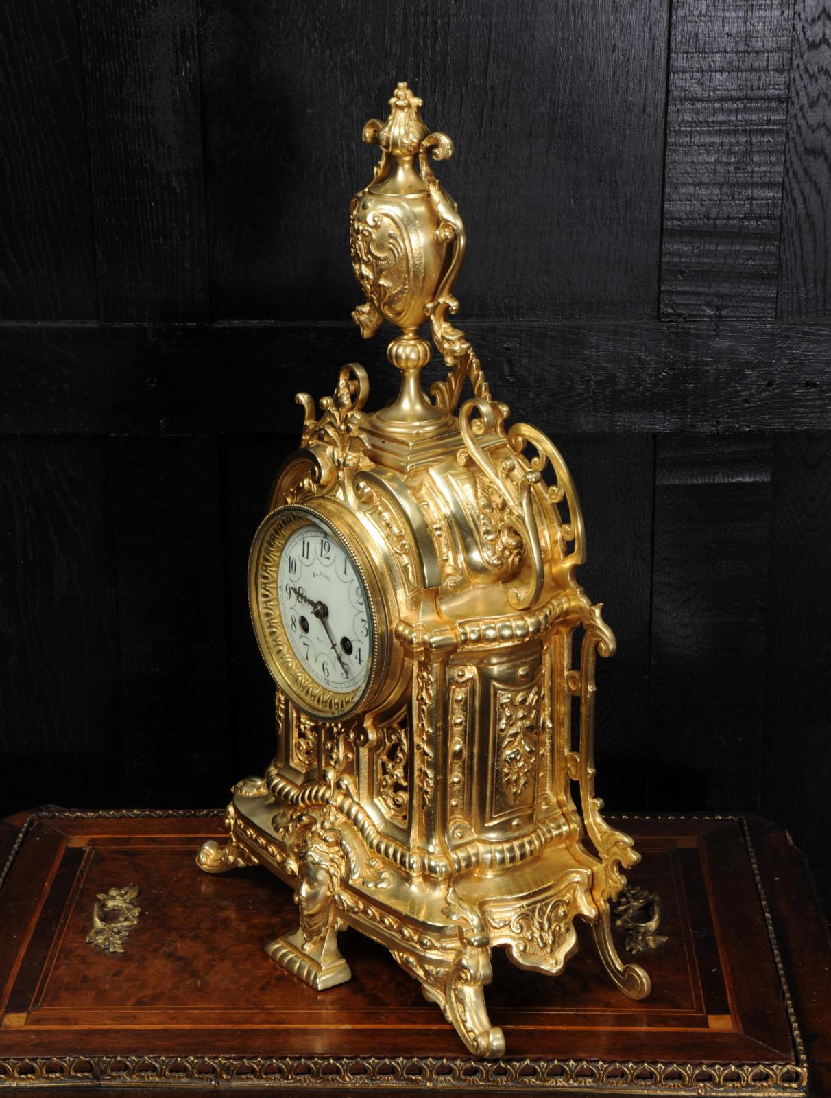 19th Century Antique French Gilt Bronze Clock by Japy Freres