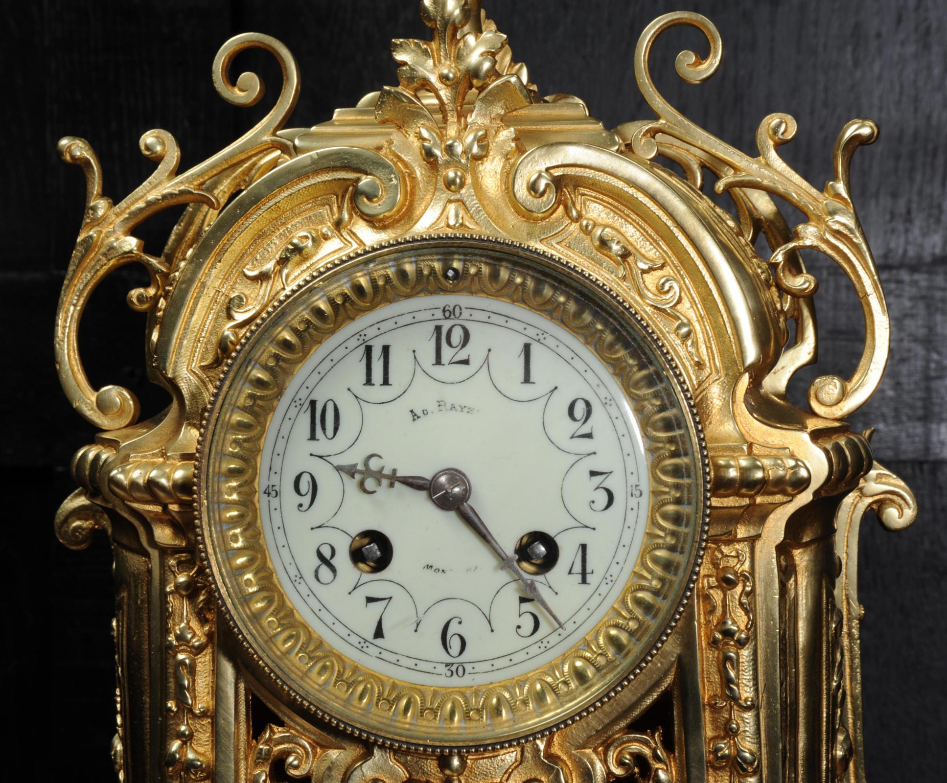 Antique French Gilt Bronze Clock by Japy Freres 4