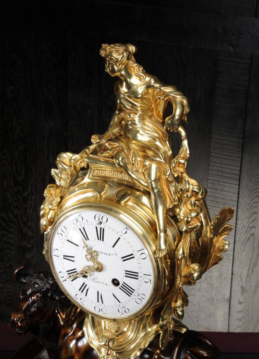 Antique French Bronze and Ormolu Clock, Europa and the Bull In Good Condition In Belper, Derbyshire