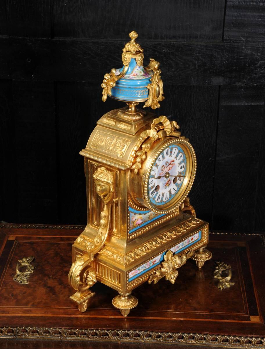 French Japy Frères Sèvres Porcelain and Ormolu Boudoir Clock