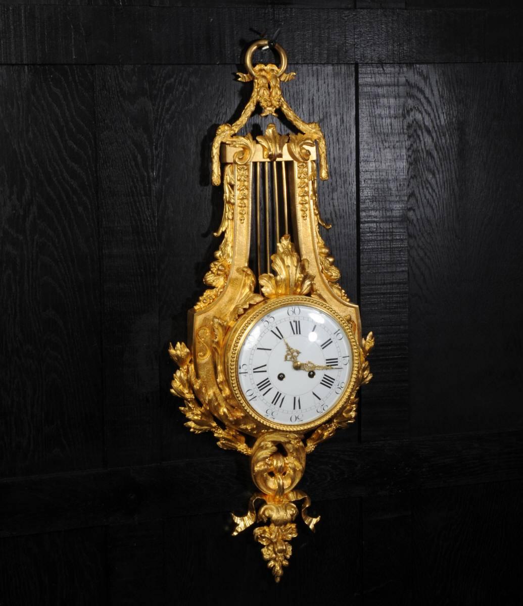 French Stunning Ormolu Louis XVI Style Lyre Cartel Wall Clock by Vincenti