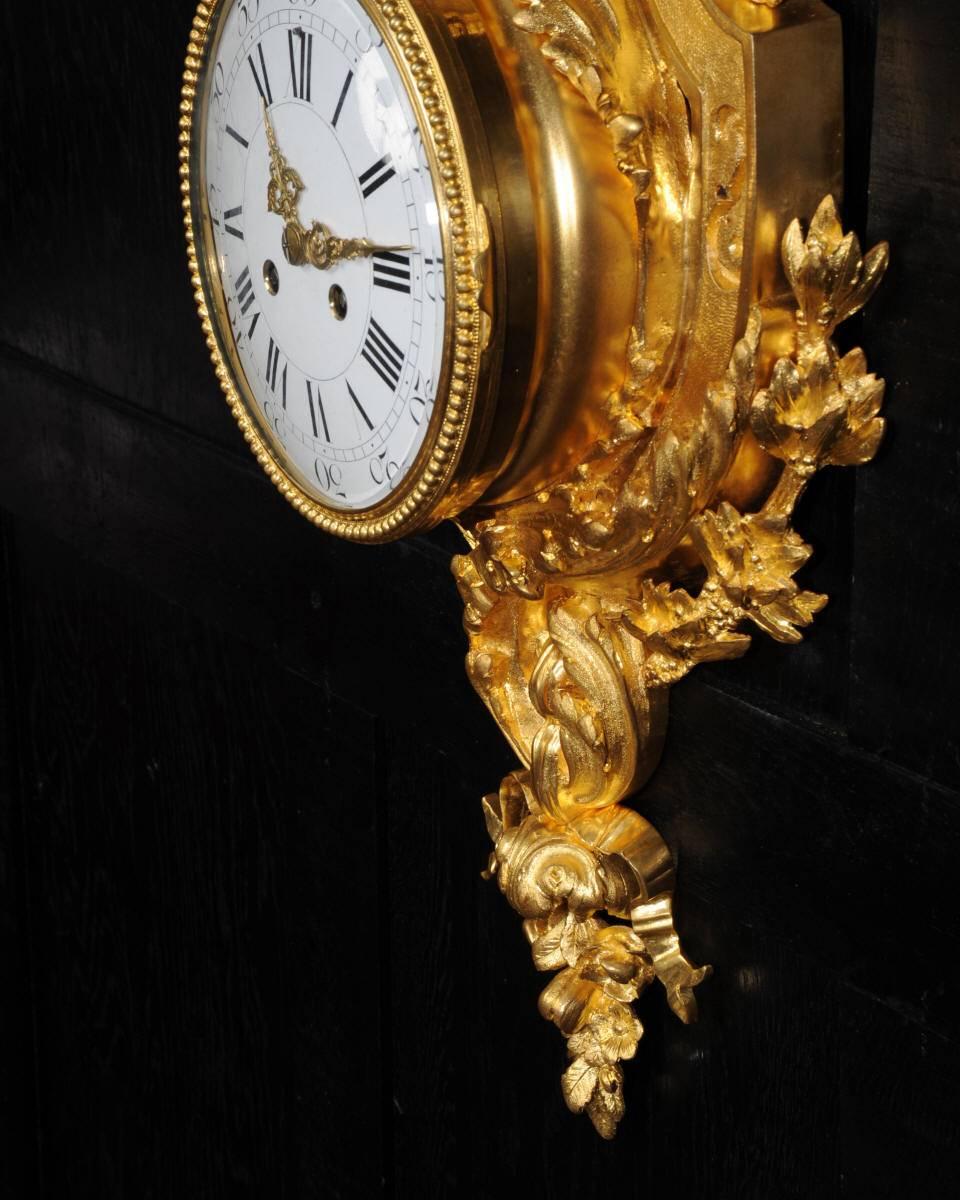 Stunning Ormolu Louis XVI Style Lyre Cartel Wall Clock by Vincenti 1