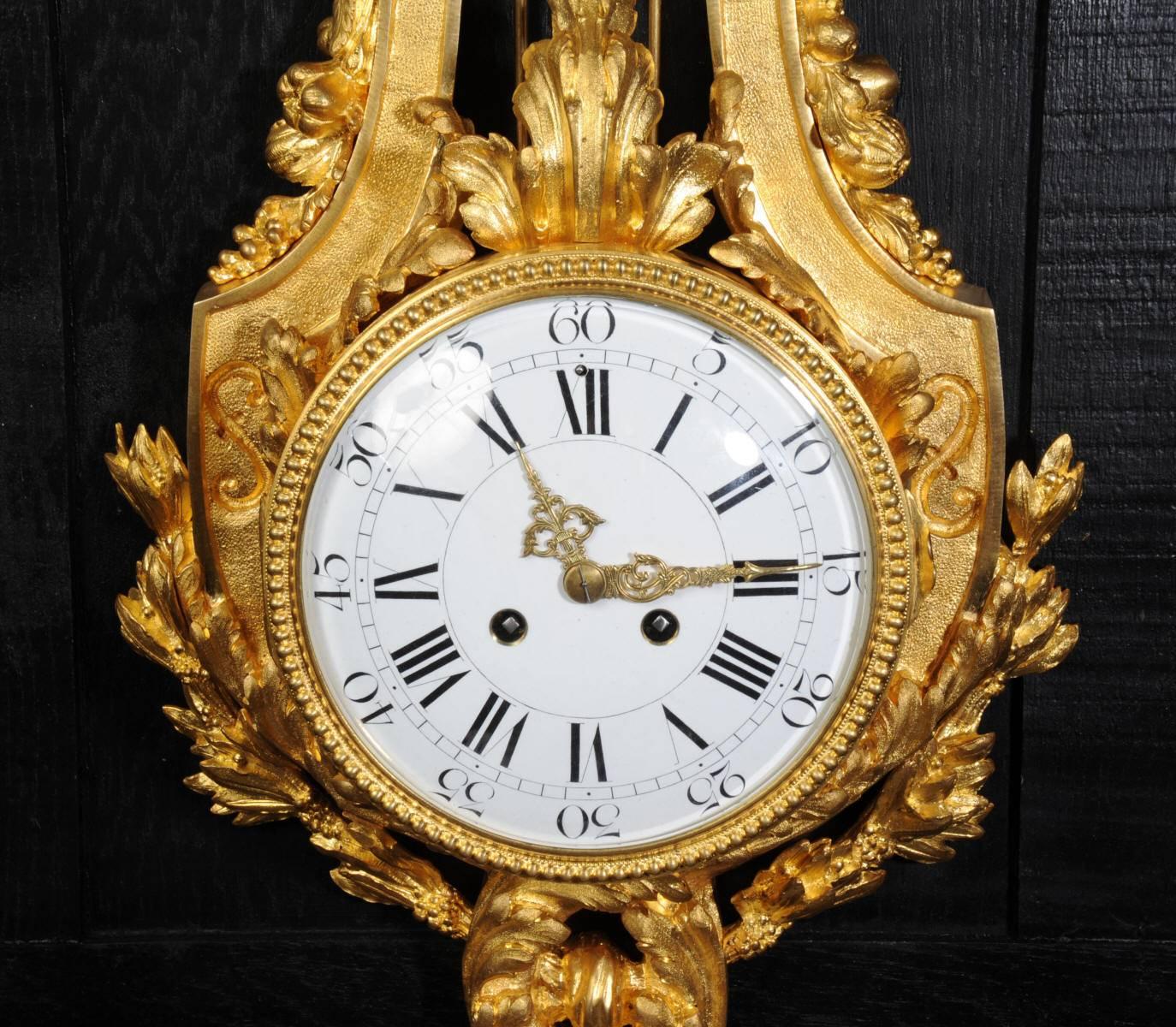 Stunning Ormolu Louis XVI Style Lyre Cartel Wall Clock by Vincenti 3