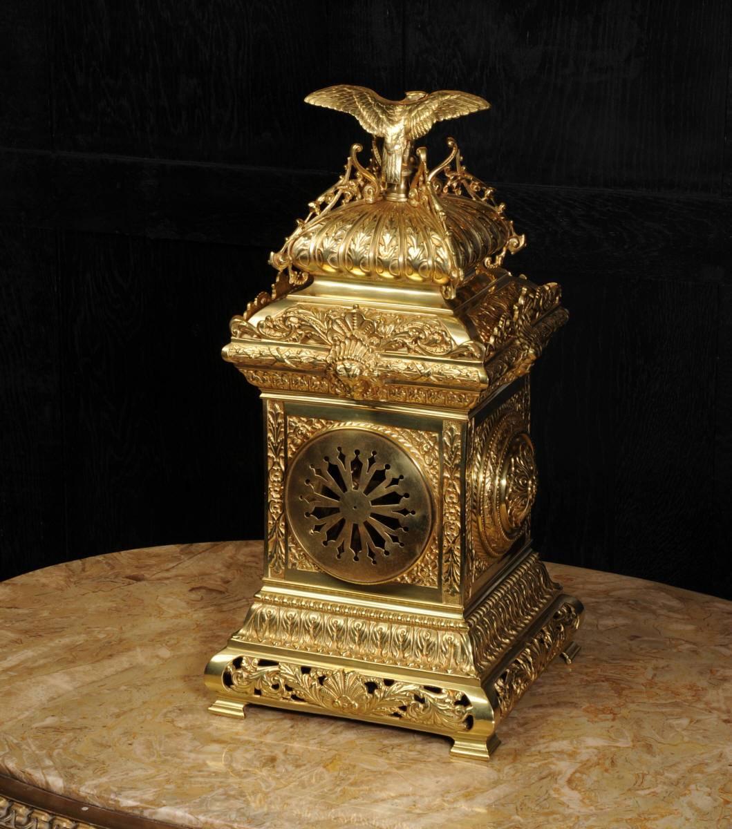 Antique Table Clock, French Gilt Bronze by Samuel Marti with Eagle 1