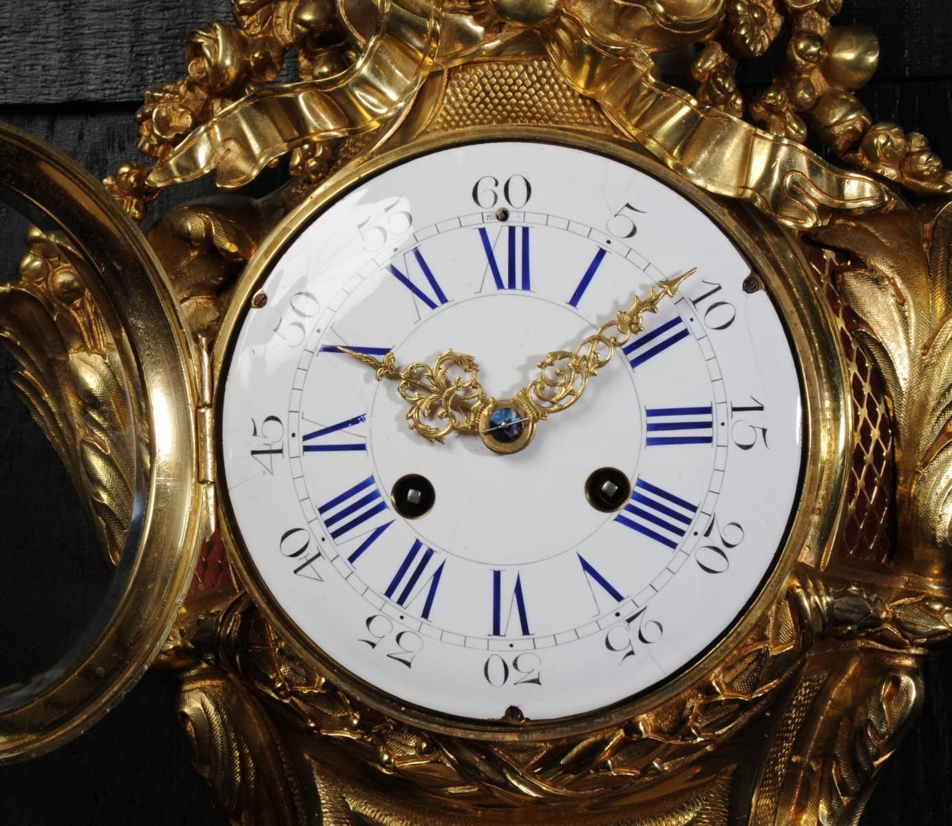 Antique French Gilt Bronze Cartel Wall Clock 3