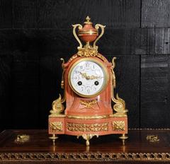 Delightfully Diminutive Ormolu-Mounted Pink Marble Boudoir Clock