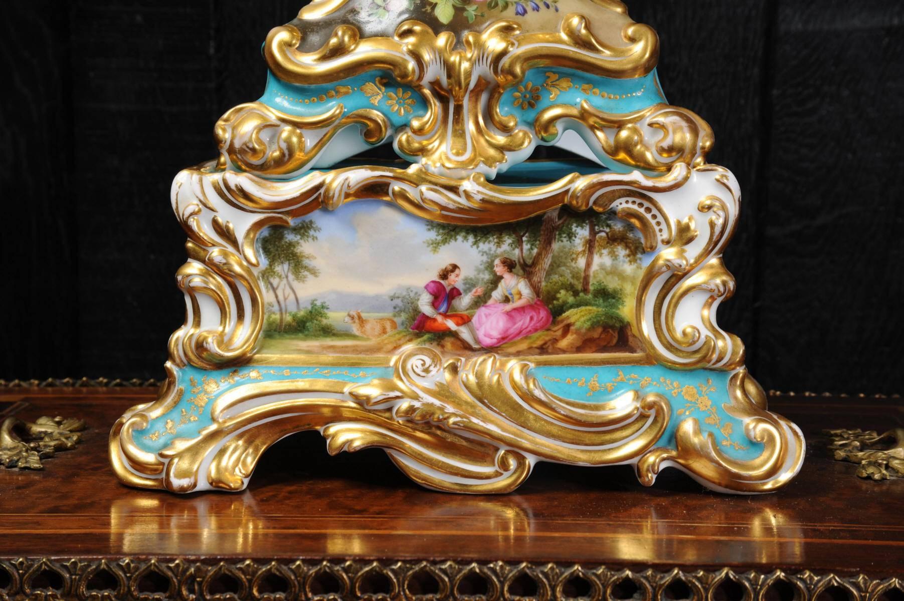 19th Century Early French Rococo Porcelain Boudoir Clock, Silk Suspension Movement
