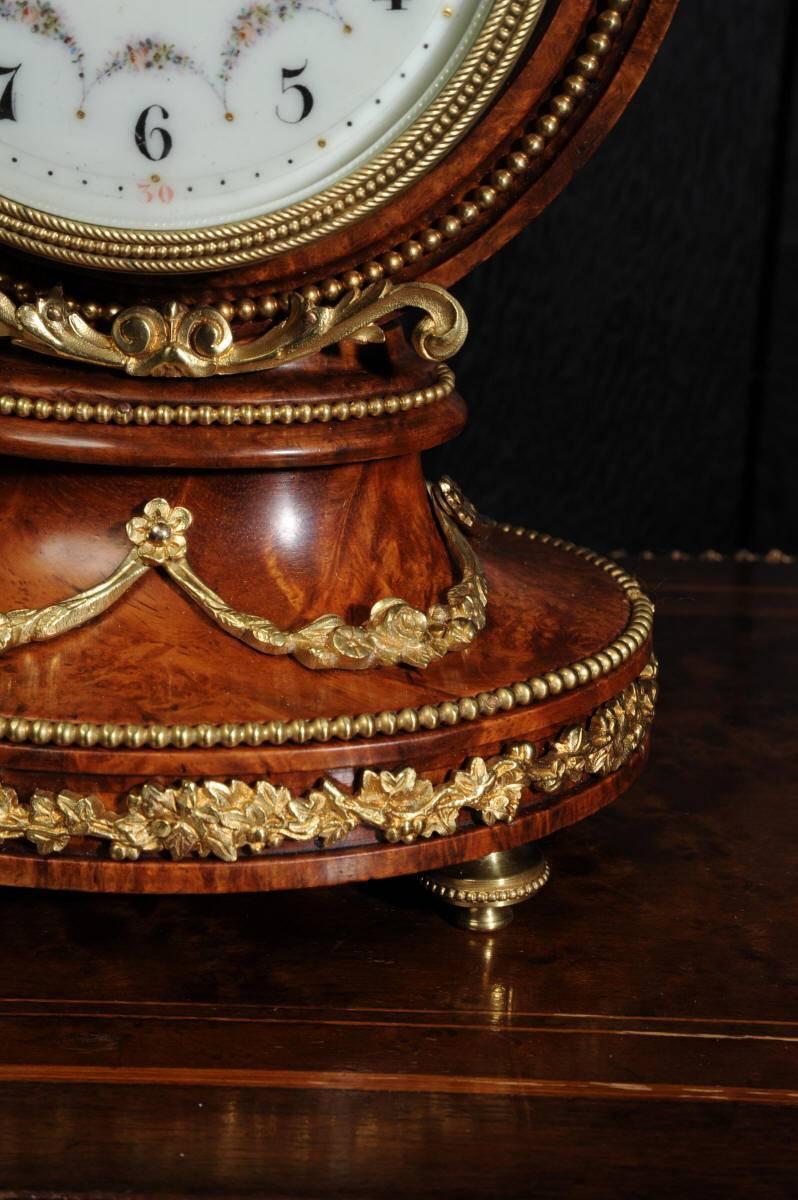 French Walnut and Ormolu Lyre Boudoir Clock