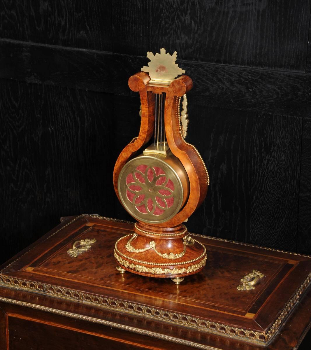 Walnut and Ormolu Lyre Boudoir Clock 1