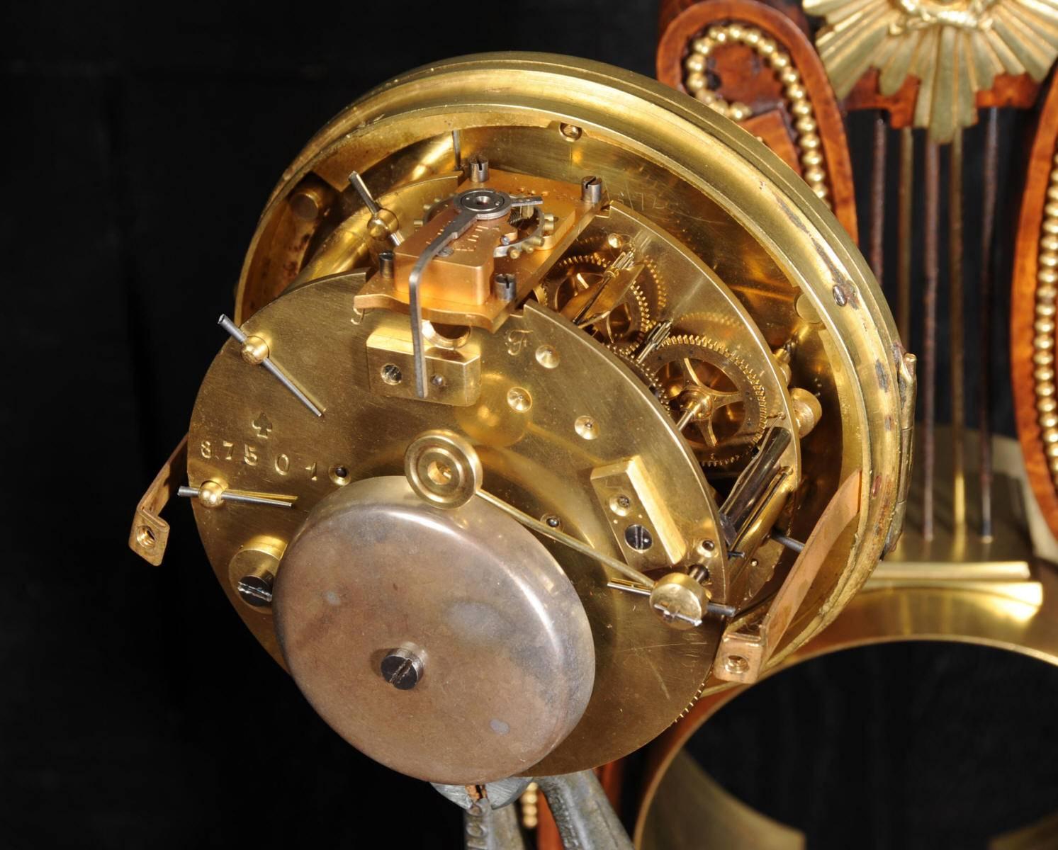 Walnut and Ormolu Lyre Boudoir Clock 3