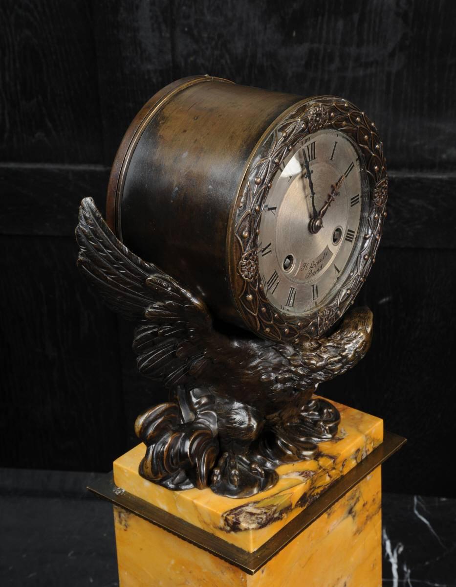 Early Bronze and Sienna Marble Eagle Drumhead Clock by Henry and J.J. Lepaute In Good Condition In Belper, Derbyshire