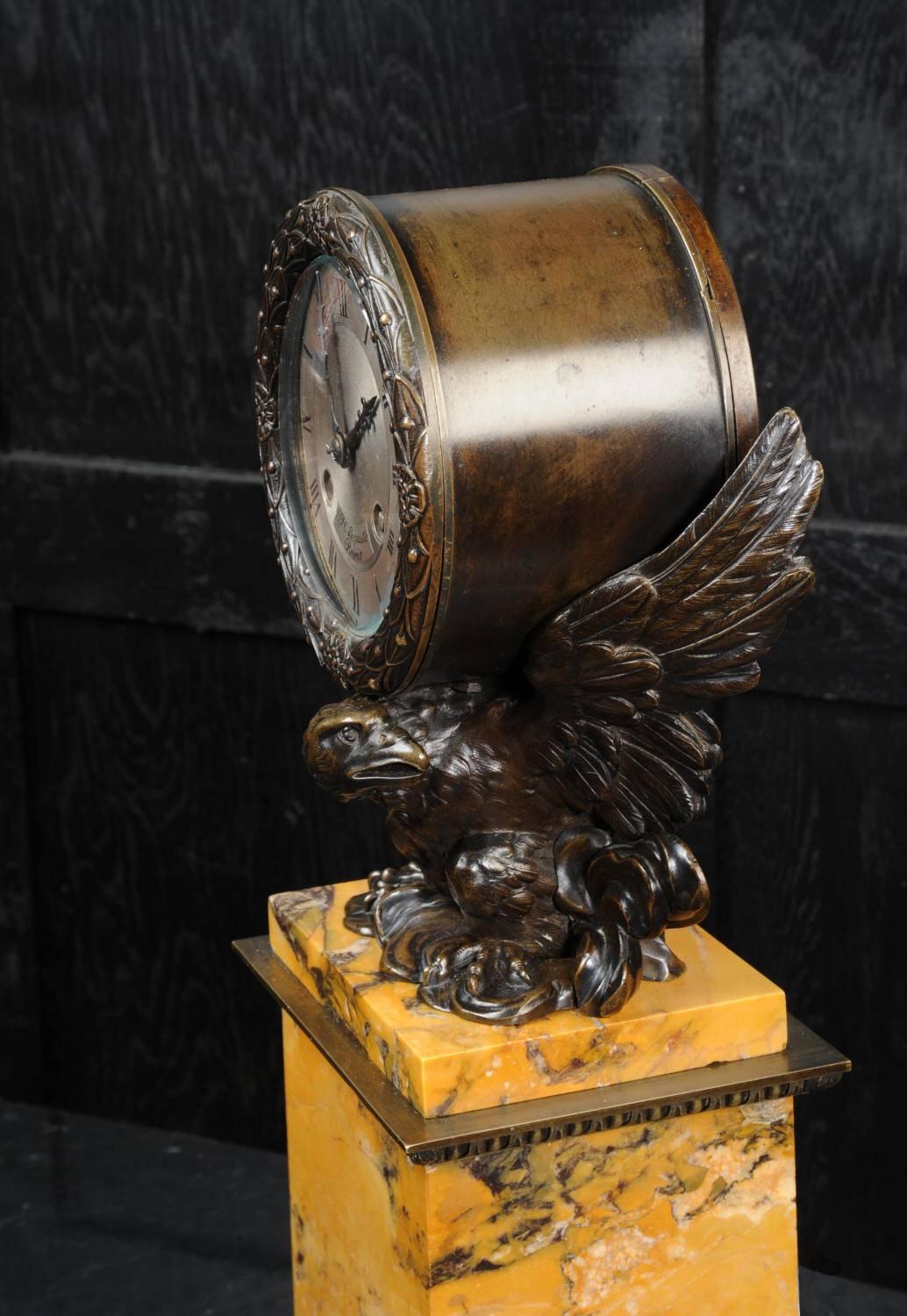 19th Century Early Bronze and Sienna Marble Eagle Drumhead Clock by Henry and J.J. Lepaute