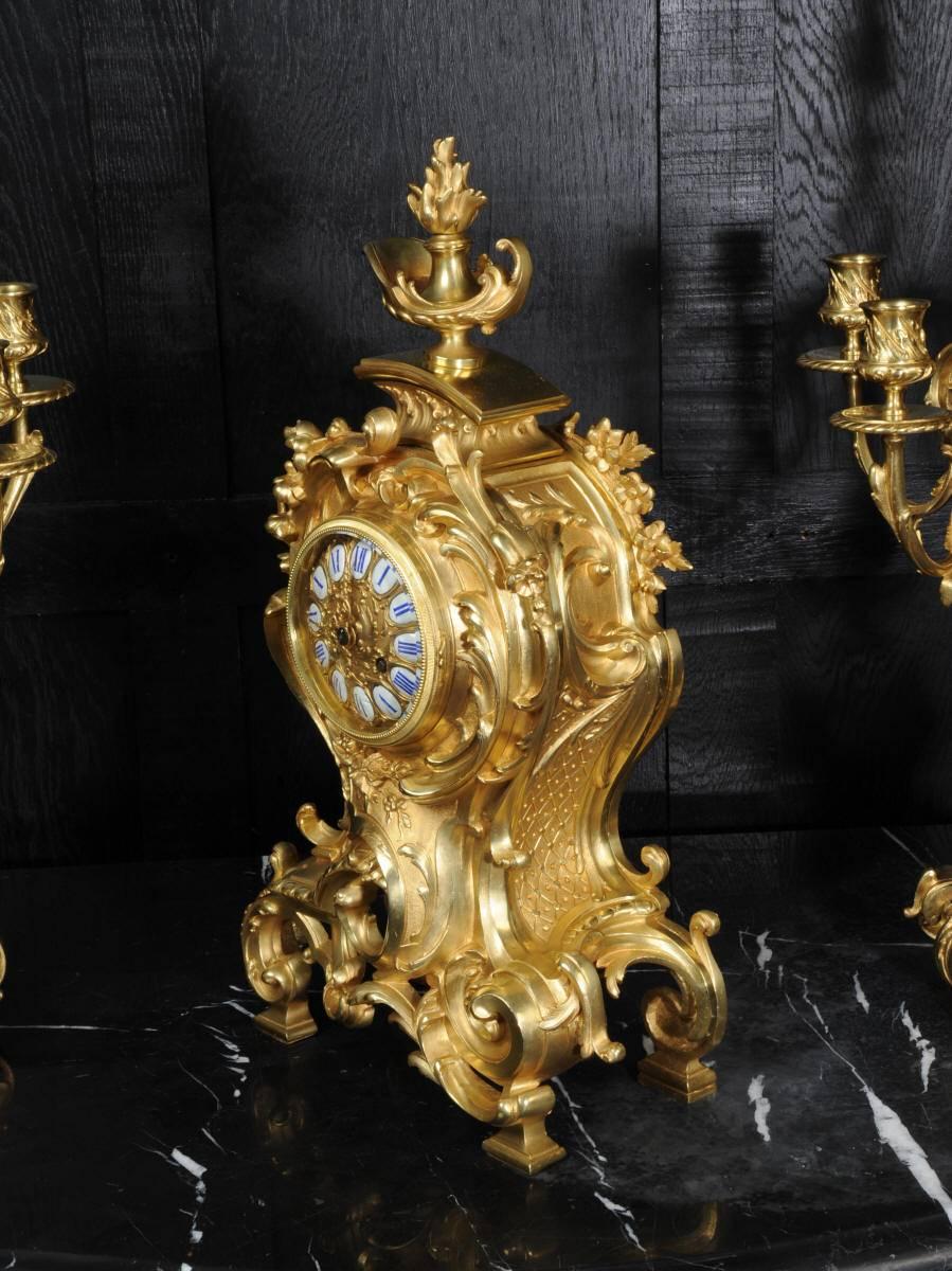 Japy Freres Large Rococo Clock Set, Fully Working In Good Condition In Belper, Derbyshire