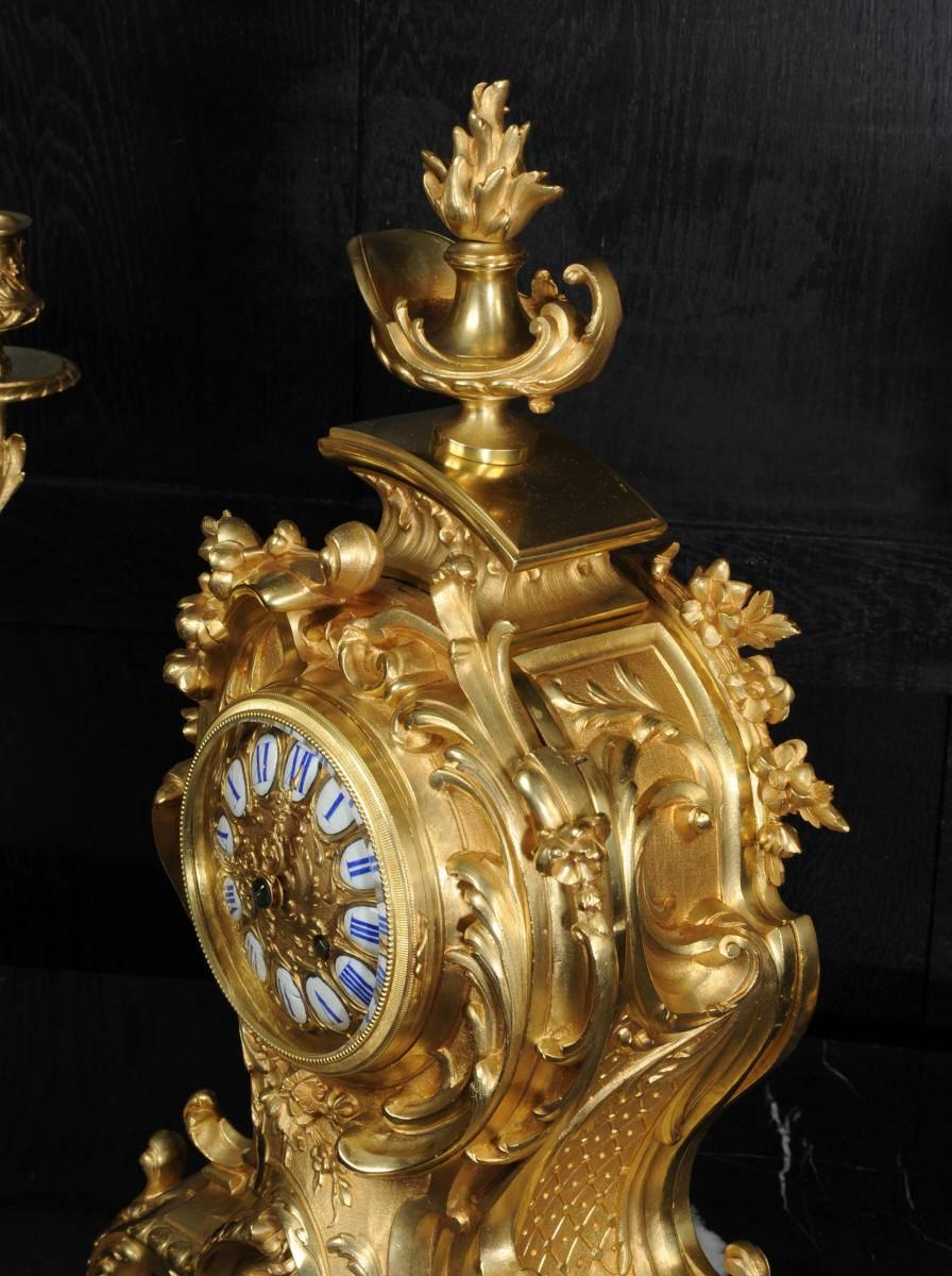 Bronze Japy Freres Large Rococo Clock Set, Fully Working