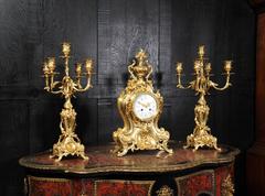Antique French Gilt Bronze Rococo Clock Set, Dolphins