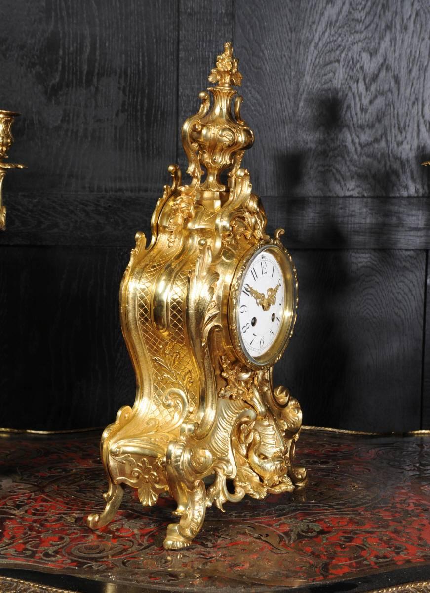 Antique French Gilt Bronze Rococo Clock Set, Dolphins 2