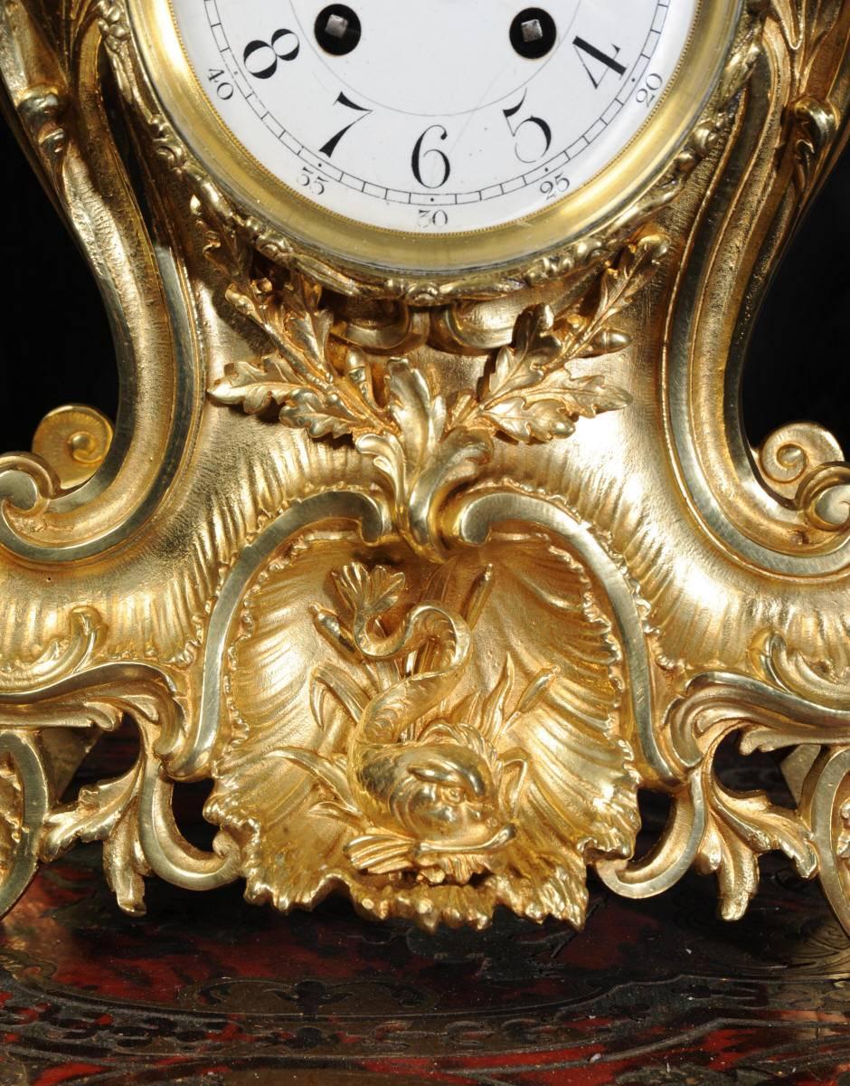 Antique French Gilt Bronze Rococo Clock Set, Dolphins 3